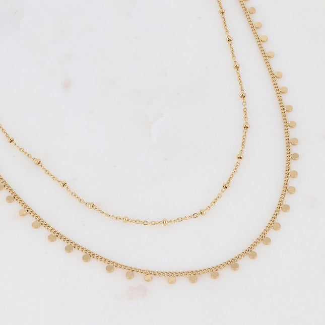 Iria 2-strand necklace - chain with round tassels and chain with beads