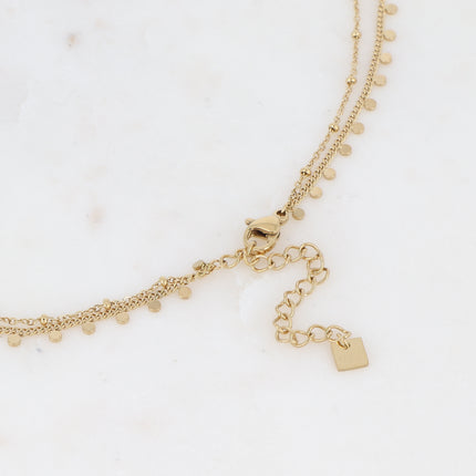 Iria 2-strand necklace - chain with round tassels and chain with beads