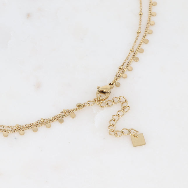 Iria 2-strand necklace - chain with round tassels and chain with beads