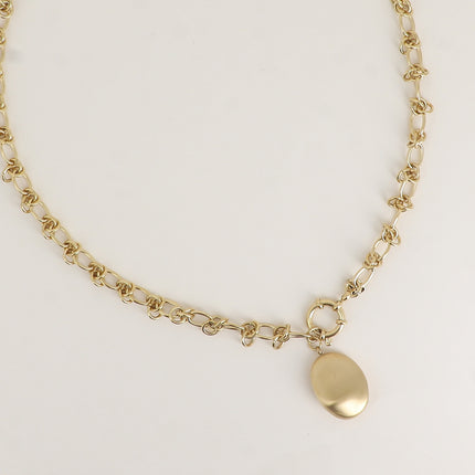 Collier - maille alternée, fermoir bouée et pendentif ovale reflet brossé