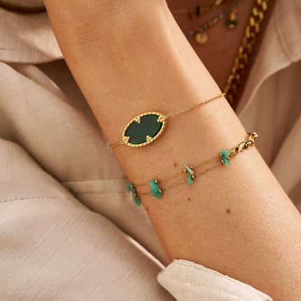 Bracelet Galen - maille et 2 chaînes - pierre naturelle
