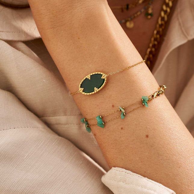 Bracelet Galen - maille et 2 chaînes - pierre naturelle
