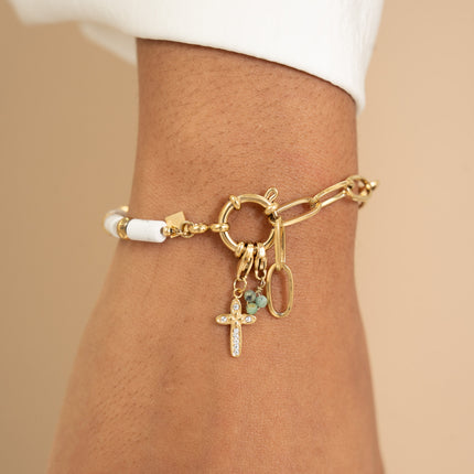 Bracelet - oval link, buoy clasp & natural stones and 2 Bohm charms