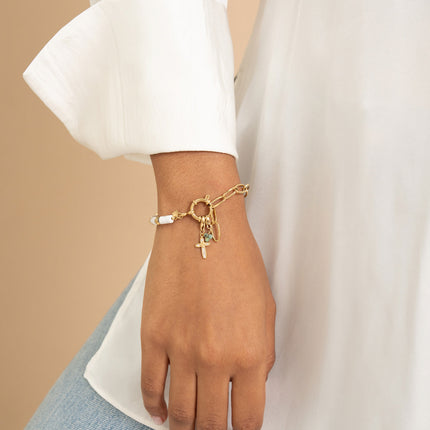 Bracelet - oval link, buoy clasp & natural stones and 2 Bohm charms