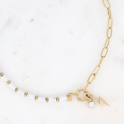 Necklace - oval link, natural stones and 2 Bohm charms