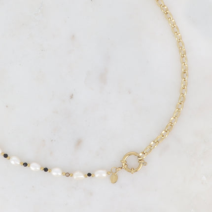 Collier Galatea - mousqueton, perles d'eau douce et pierres naturelles 45CM