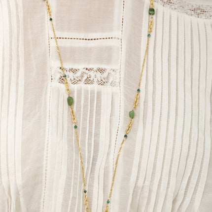Long necklace - ribbed mesh and natural stones