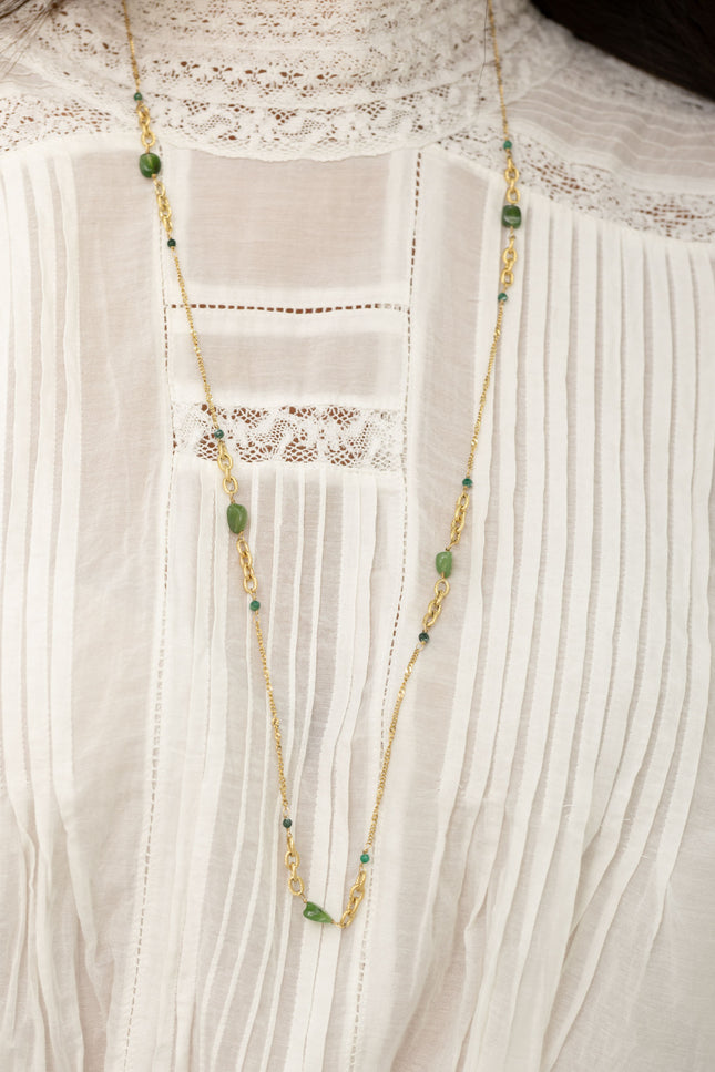 Long necklace - ribbed mesh and natural stones