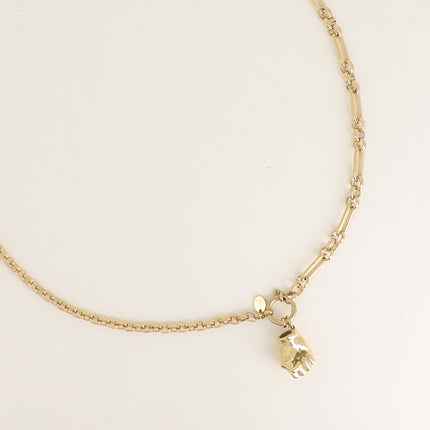 Collier - maille vénitienne, alternée ovale et ronde, fermoir bouée et pendentif poing fermé