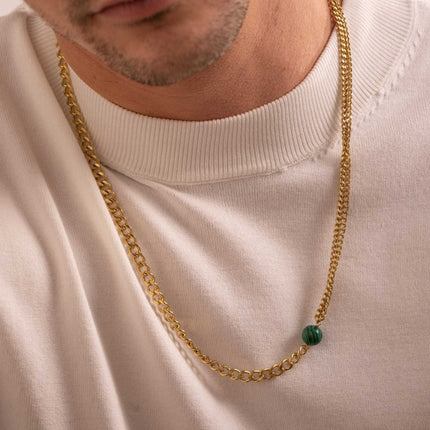 Collier Ryan - UNISEX - maille et boule en pierre naturelle 60+7CM