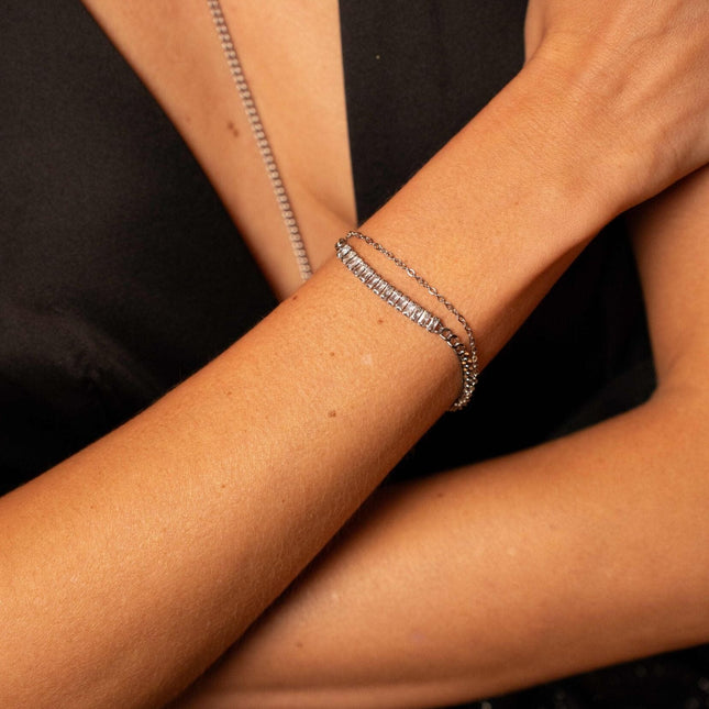 Bracelet Lorelia -  2 rangs, chaîne rivière avec maille gourmette et maille forçat