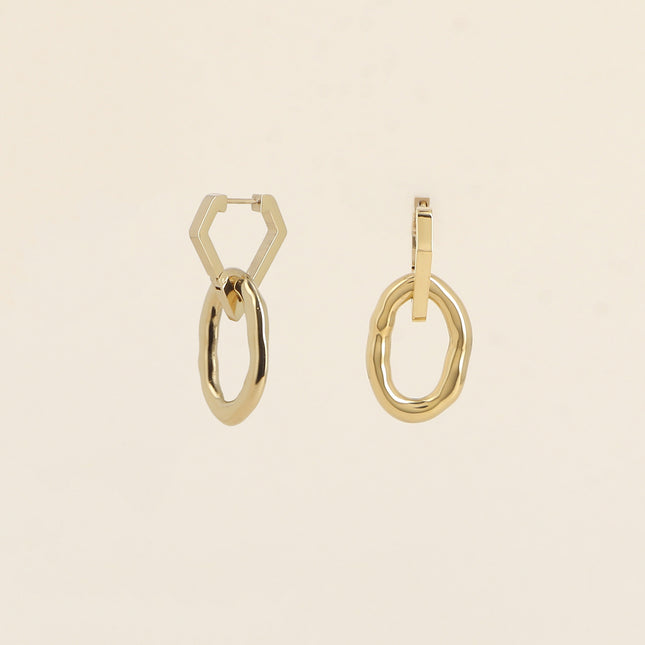 Hoop earrings - diamond shape ring and oval piece