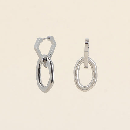 Hoop earrings - diamond shape ring and oval piece