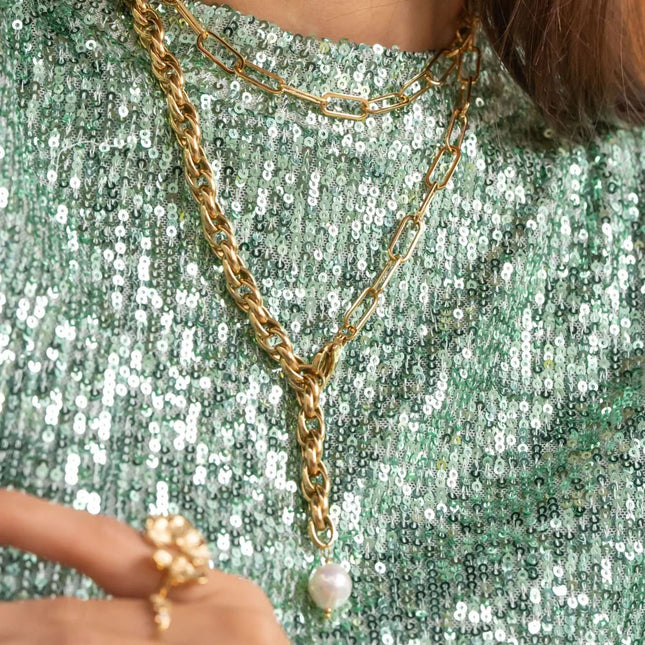 Sautoir UNISEX Fay - maille et pierre naturelle