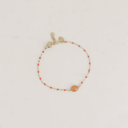 Bracelet Noelynn - chaîne émaillée, maille café de grain, pierre naturelle ovale