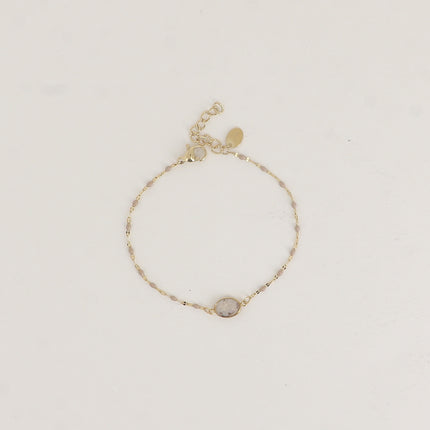 Bracelet Noelynn - chaîne émaillée, maille café de grain, pierre naturelle ovale