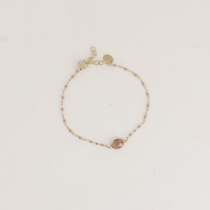 Bracelet Noelynn - chaîne émaillée, maille café de grain, pierre naturelle ovale