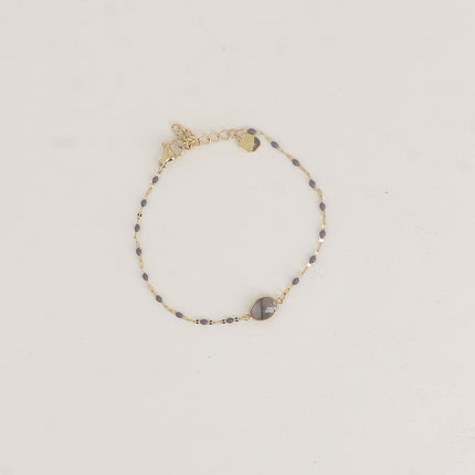 Bracelet Noelynn - chaîne émaillée, maille café de grain, pierre naturelle ovale