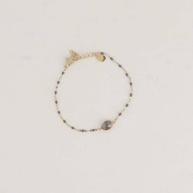 Noelynn Bracelet - enameled chain, coffee bean link, oval natural stone