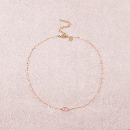Collier Noelynn - chaîne émaillée, maille café de grain, pierre naturelle ovale