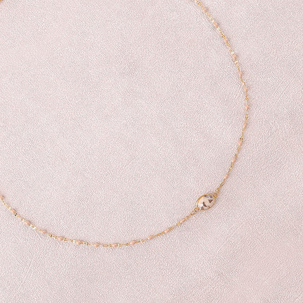 Collier Noelynn - chaîne émaillée, maille café de grain, pierre naturelle ovale