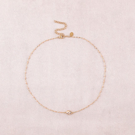 Collier Noelynn - chaîne émaillée, maille café de grain, pierre naturelle ovale
