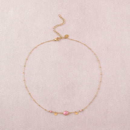 Collier Azalée - chaîne avec boules, pampilles rondes, pierres naturelles rondes et ovale