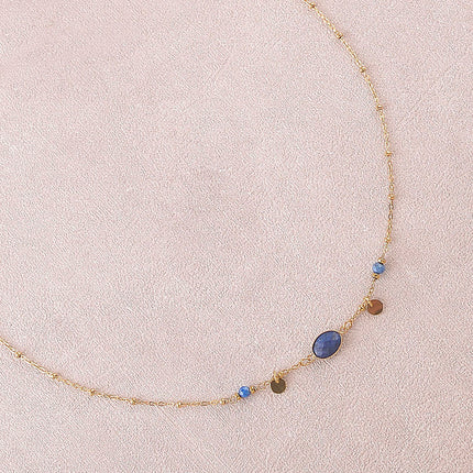 Collier Azalée - chaîne avec boules, pampilles rondes, pierres naturelles rondes et ovale