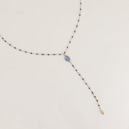 Collier Y Orvyn - chaîne émaillée et pierre naturelle ovale