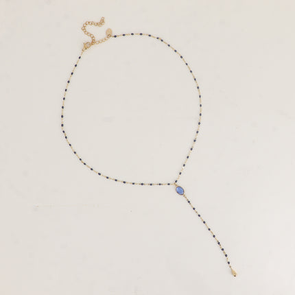 Collier Y Orvyn - chaîne émaillée et pierre naturelle ovale