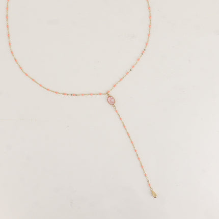 Collier Y Orvyn - chaîne émaillée et pierre naturelle ovale