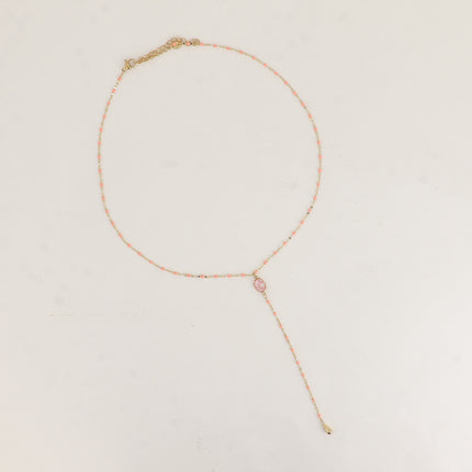 Collier Y Orvyn - chaîne émaillée et pierre naturelle ovale