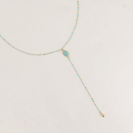 Collier Y Orvyn - chaîne émaillée et pierre naturelle ovale