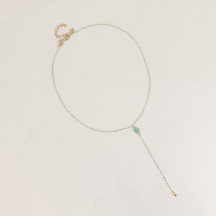 Collier Y Orvyn - chaîne émaillée et pierre naturelle ovale