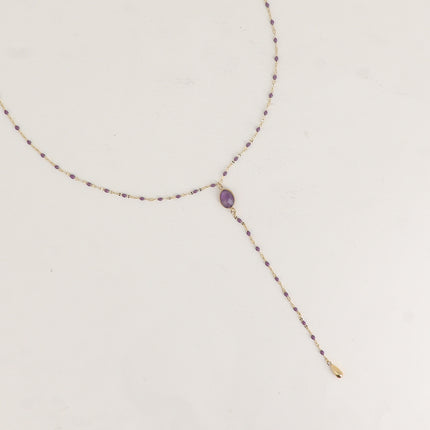 Collier Y Orvyn - chaîne émaillée et pierre naturelle ovale