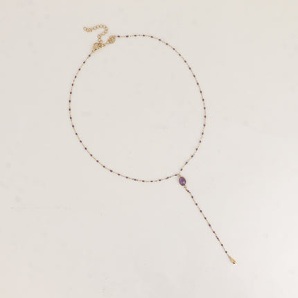 Collier Y Orvyn - chaîne émaillée et pierre naturelle ovale