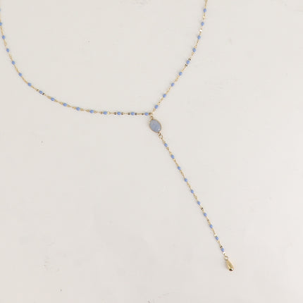 Collier Y Orvyn - chaîne émaillée et pierre naturelle ovale