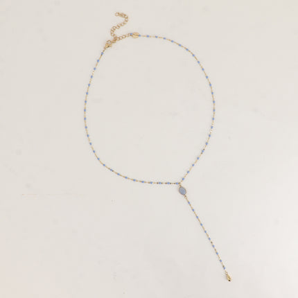 Collier Y Orvyn - chaîne émaillée et pierre naturelle ovale