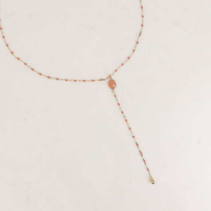 Collier Y Orvyn - chaîne émaillée et pierre naturelle ovale
