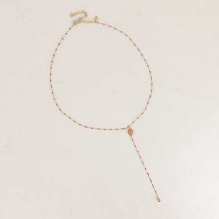 Collier Y Orvyn - chaîne émaillée et pierre naturelle ovale