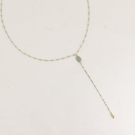 Collier Y Orvyn - chaîne émaillée et pierre naturelle ovale