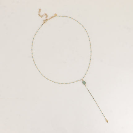 Collier Y Orvyn - chaîne émaillée et pierre naturelle ovale