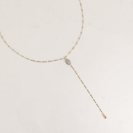 Collier Y Orvyn - chaîne émaillée et pierre naturelle ovale