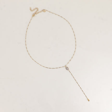 Collier Y Orvyn - chaîne émaillée et pierre naturelle ovale