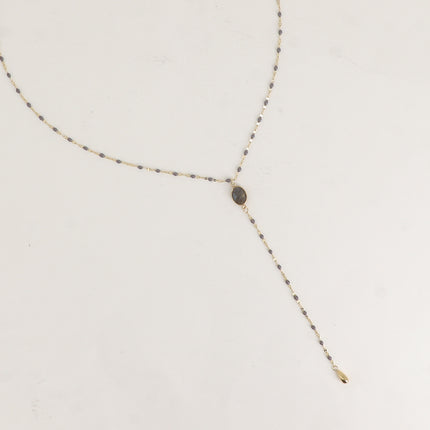 Collier Y Orvyn - chaîne émaillée et pierre naturelle ovale