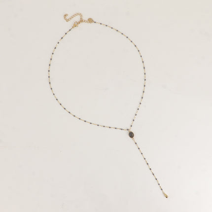 Collier Y Orvyn - chaîne émaillée et pierre naturelle ovale