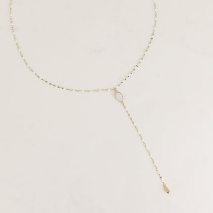 Collier Y Orvyn - chaîne émaillée et pierre naturelle ovale