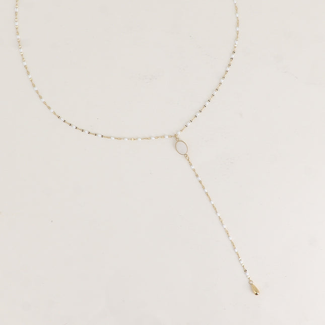 Collier Y Orvyn - chaîne émaillée et pierre naturelle ovale