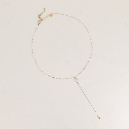 Collier Y Orvyn - chaîne émaillée et pierre naturelle ovale