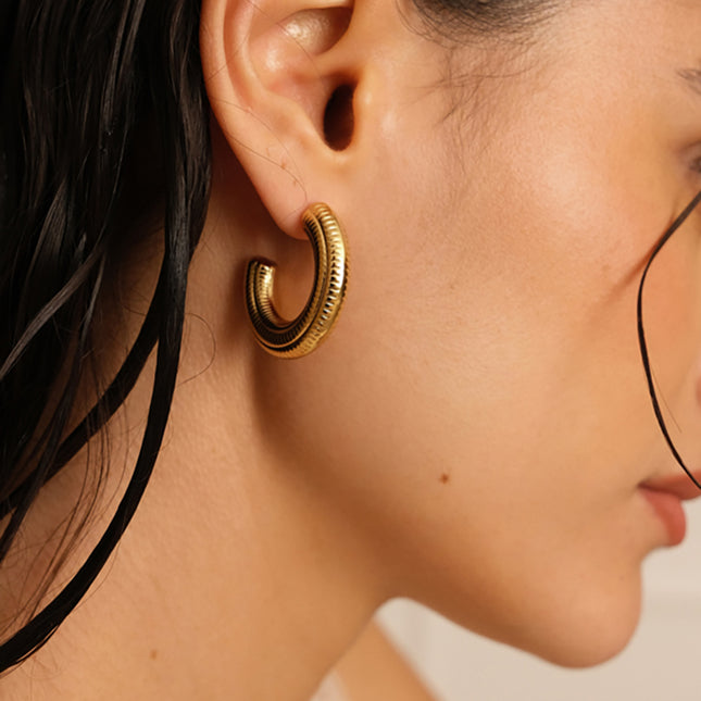 Clementina Creole Earrings - engraved features 30 mm